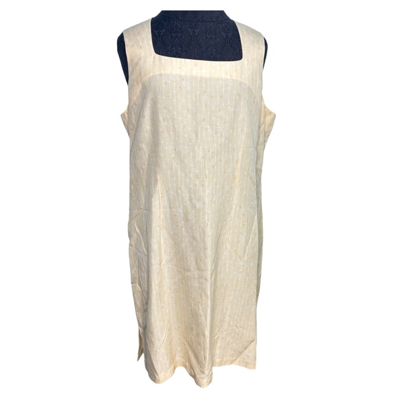 Vintage Lord & Taylor Yellow White Silk Linen 90s Dress - Picture 1 of 10
